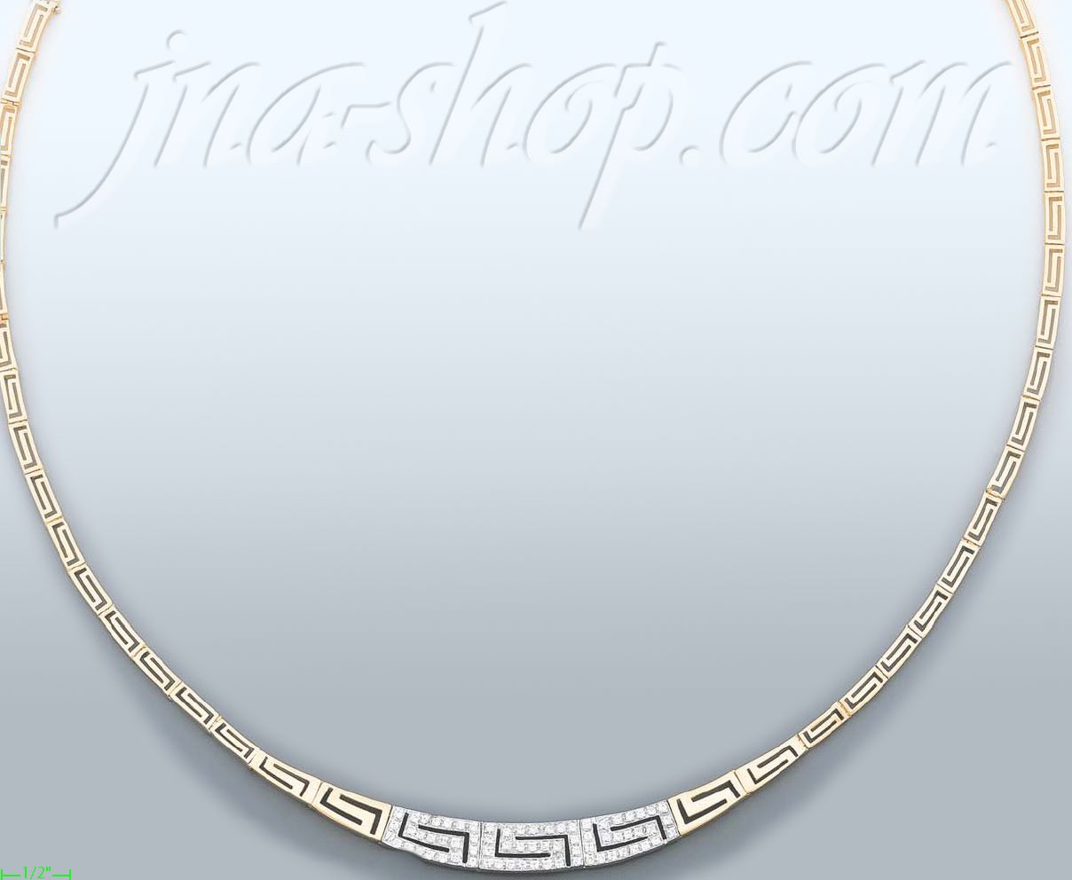 14K Gold Fancy CZ Designs Necklace 17" - Click Image to Close