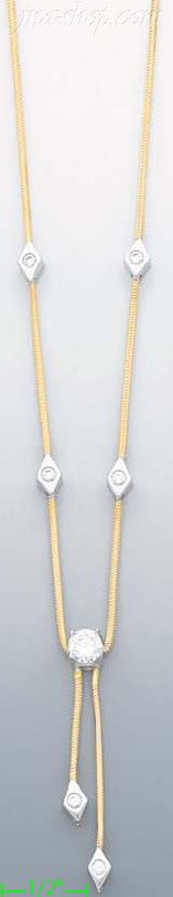 14K Gold Fancy CZ Designs Necklace 17" - Click Image to Close