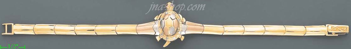 14K Gold Turtle Designs Bracelet 7.25" - Click Image to Close