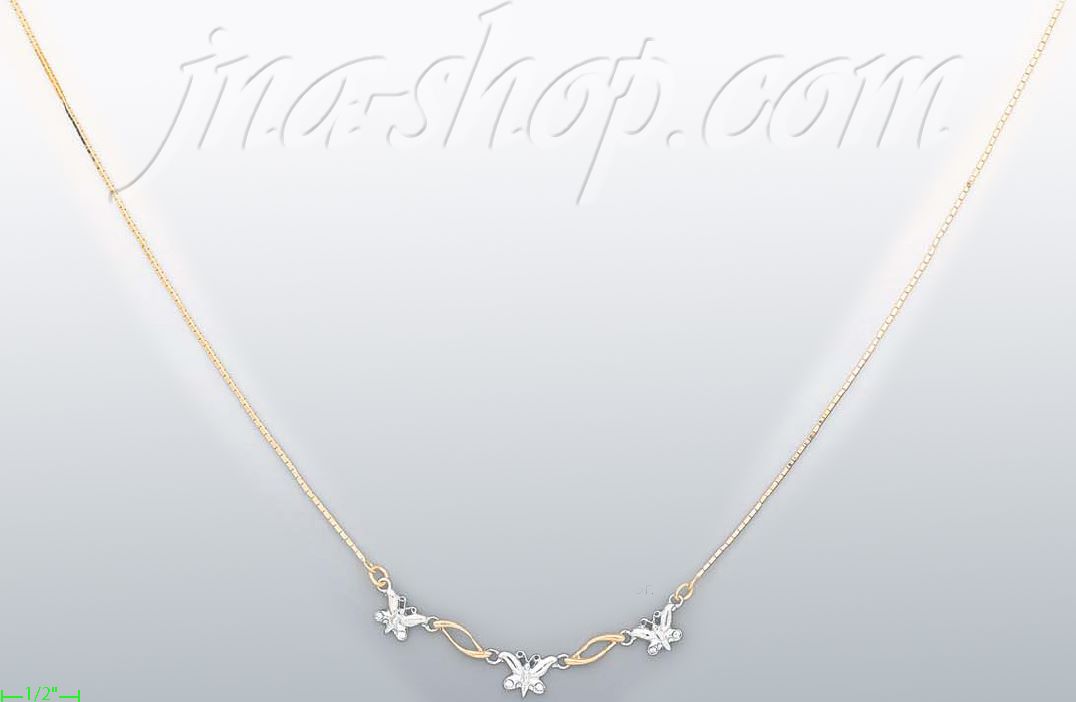 14K Gold Butterflies Light Fancy Necklace 17" - Click Image to Close