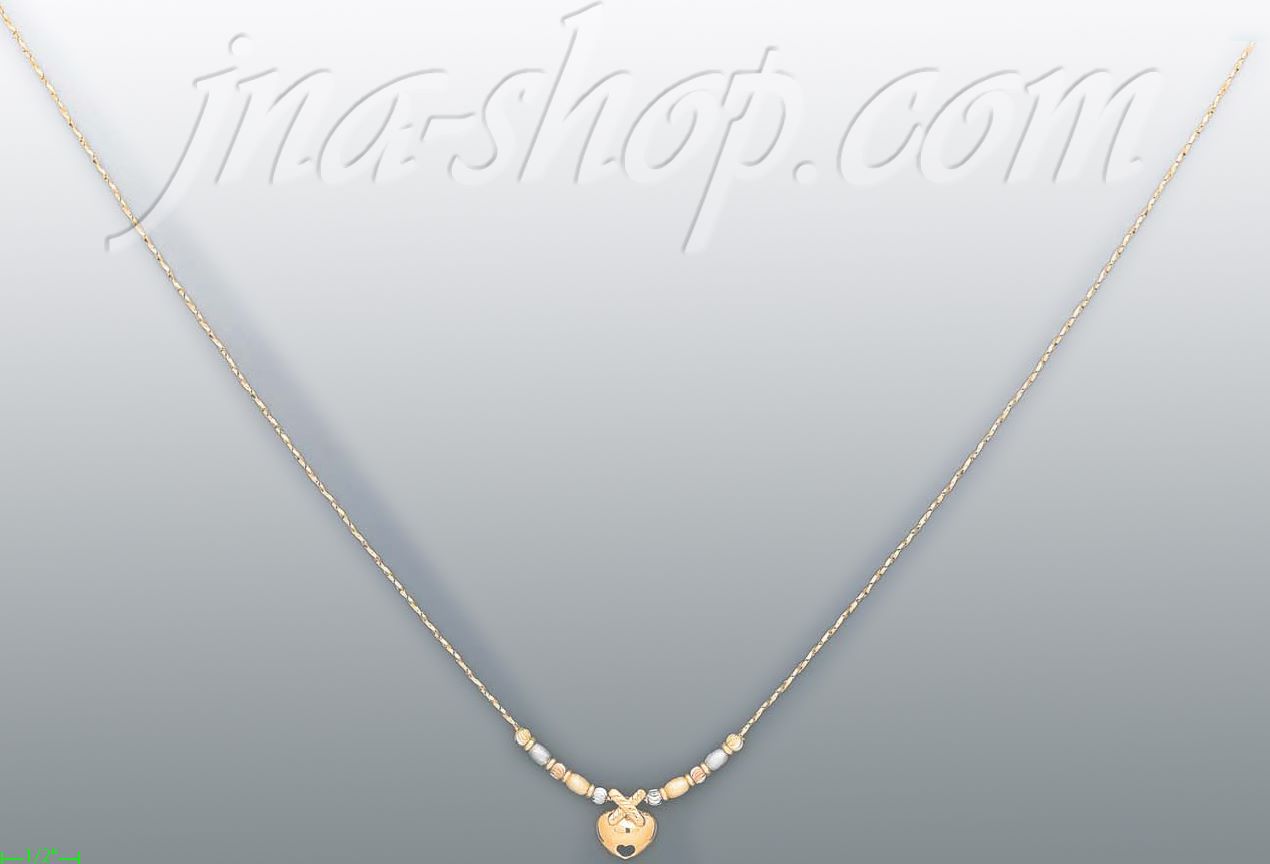 14K Gold Heart Light Fancy Necklace 17" - Click Image to Close