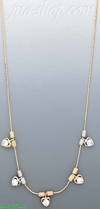 14K Gold Hearts Light Fancy Necklace 17" - Click Image to Close