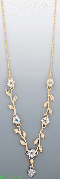 14K Gold Leaves Flowers Heart Light Fancy Necklace 17" - Click Image to Close
