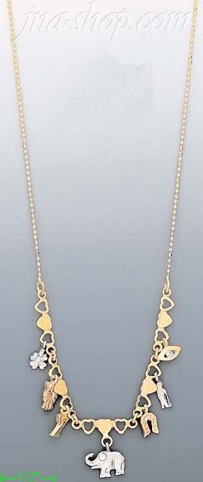 14K Gold Lucky Charms Elephant Light Fancy Necklace 17" - Click Image to Close