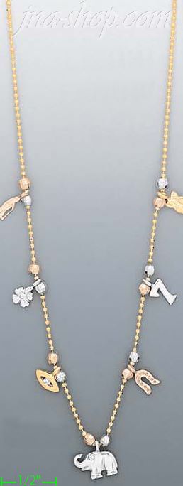 14K Gold Lucky Charms Elephant Light Fancy Necklace 16" - Click Image to Close
