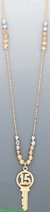 14K Gold 15 Años Key Light Fancy Necklace 17" - Click Image to Close