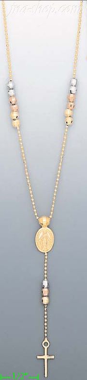 14K Gold Virgin & Cross Light Fancy Necklace 17" - Click Image to Close