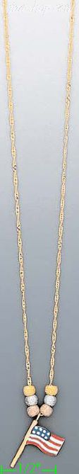 14K Gold Enamel US Flag Light Fancy Necklace 17" - Click Image to Close