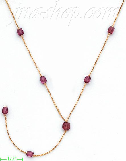 14K Gold Fancy Colored Stone Sets Necklace 17" - Click Image to Close