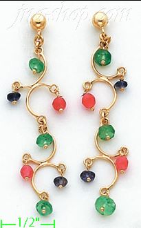 14K Gold Fancy Colored Stone Sets Earrings - Click Image to Close