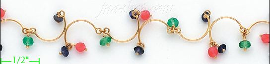 14K Gold Fancy Colored Stone Sets Bracelet 7.25" - Click Image to Close