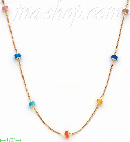 14K Gold Fancy Colored Stone Sets Necklace 17" - Click Image to Close