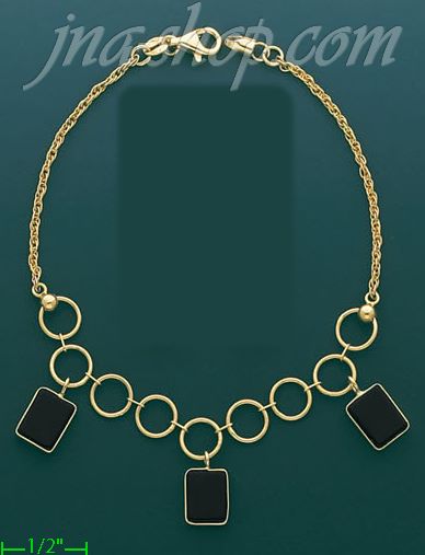14K Gold Fancy Onyx Set Bracelet 7.25" - Click Image to Close