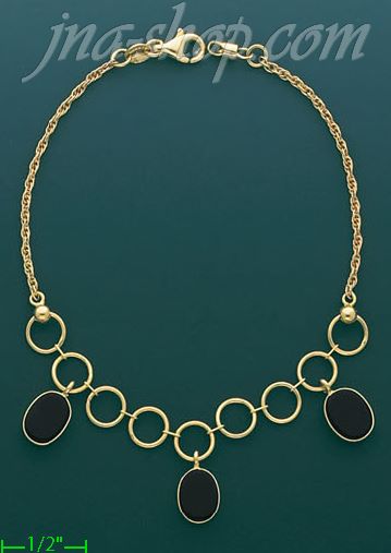 14K Gold Fancy Onyx Set Bracelet 7.25" - Click Image to Close