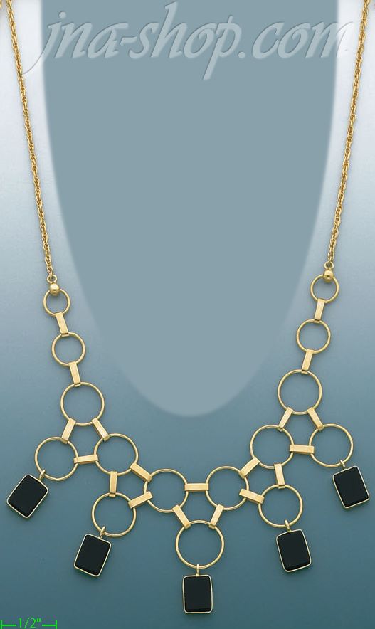 14K Gold Fancy Onyx Set Necklace 17" - Click Image to Close