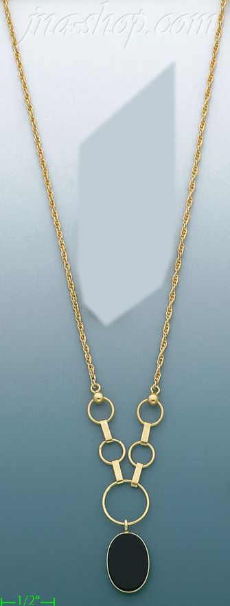 14K Gold Fancy Onyx Set Necklace 17" - Click Image to Close