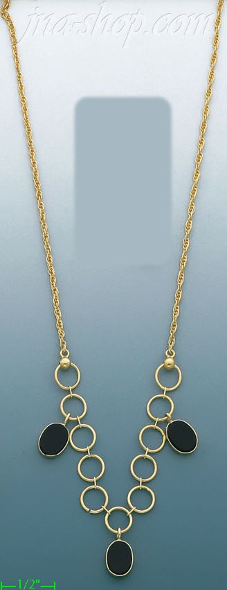 14K Gold Fancy Onyx Set Necklace 17" - Click Image to Close