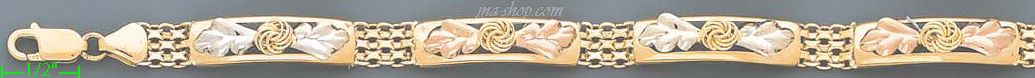 14K Gold 3Color Fancy Bracelet 7.25" - Click Image to Close