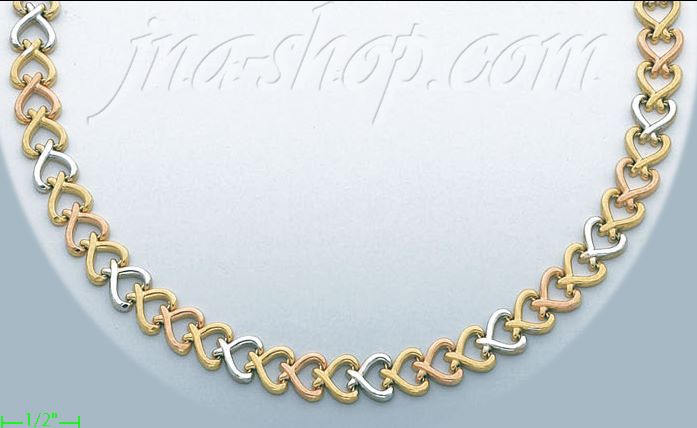 14K Gold 3Color Stampato Necklace 17" - Click Image to Close