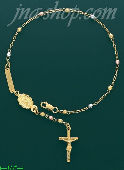 14K Gold Rosary Bracelet 7.5" - Click Image to Close