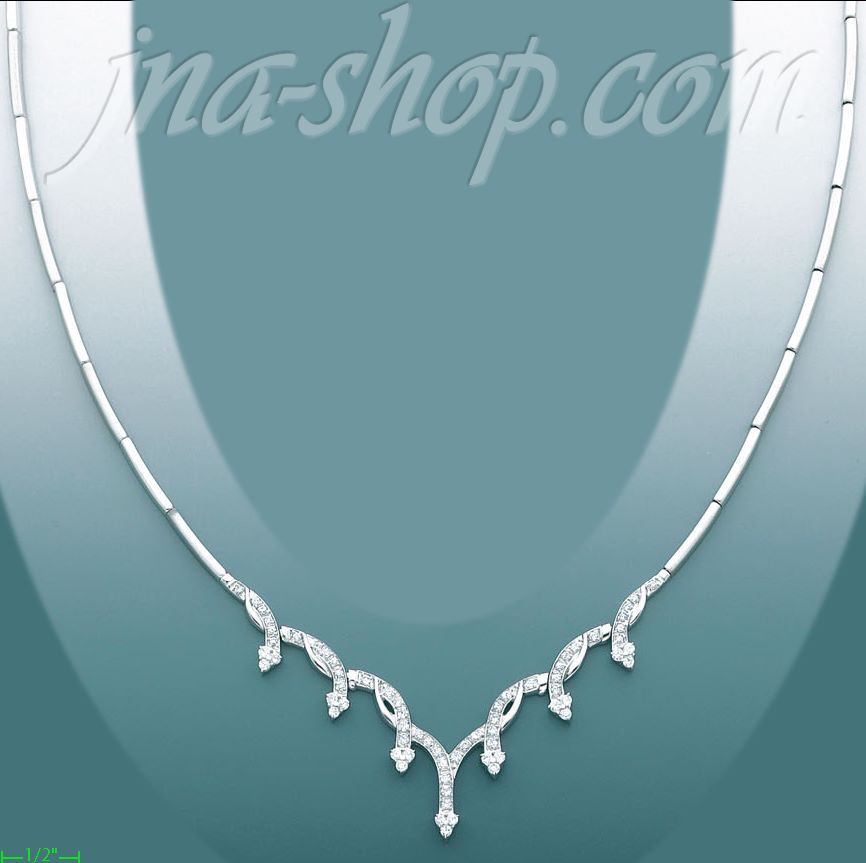 14K Gold Fancy CZ Half Sets Necklace 17" - Click Image to Close