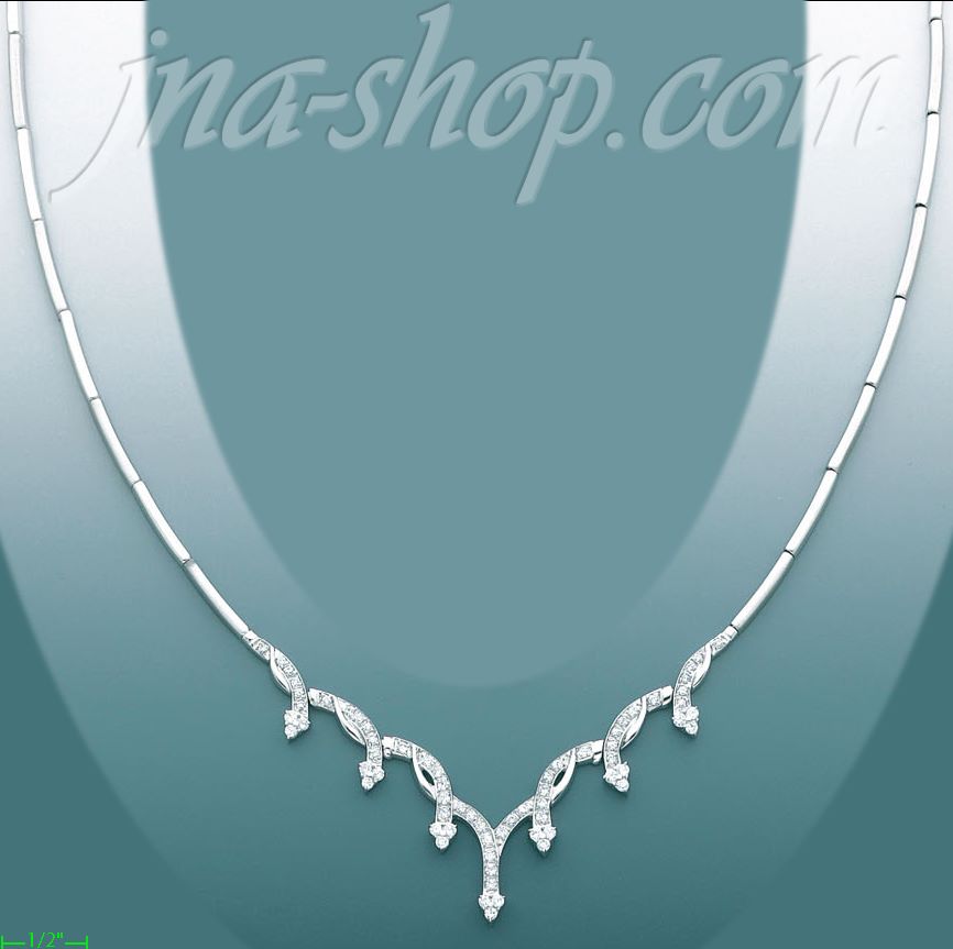 14K Gold Fancy CZ Half Sets Necklace 17" - Click Image to Close