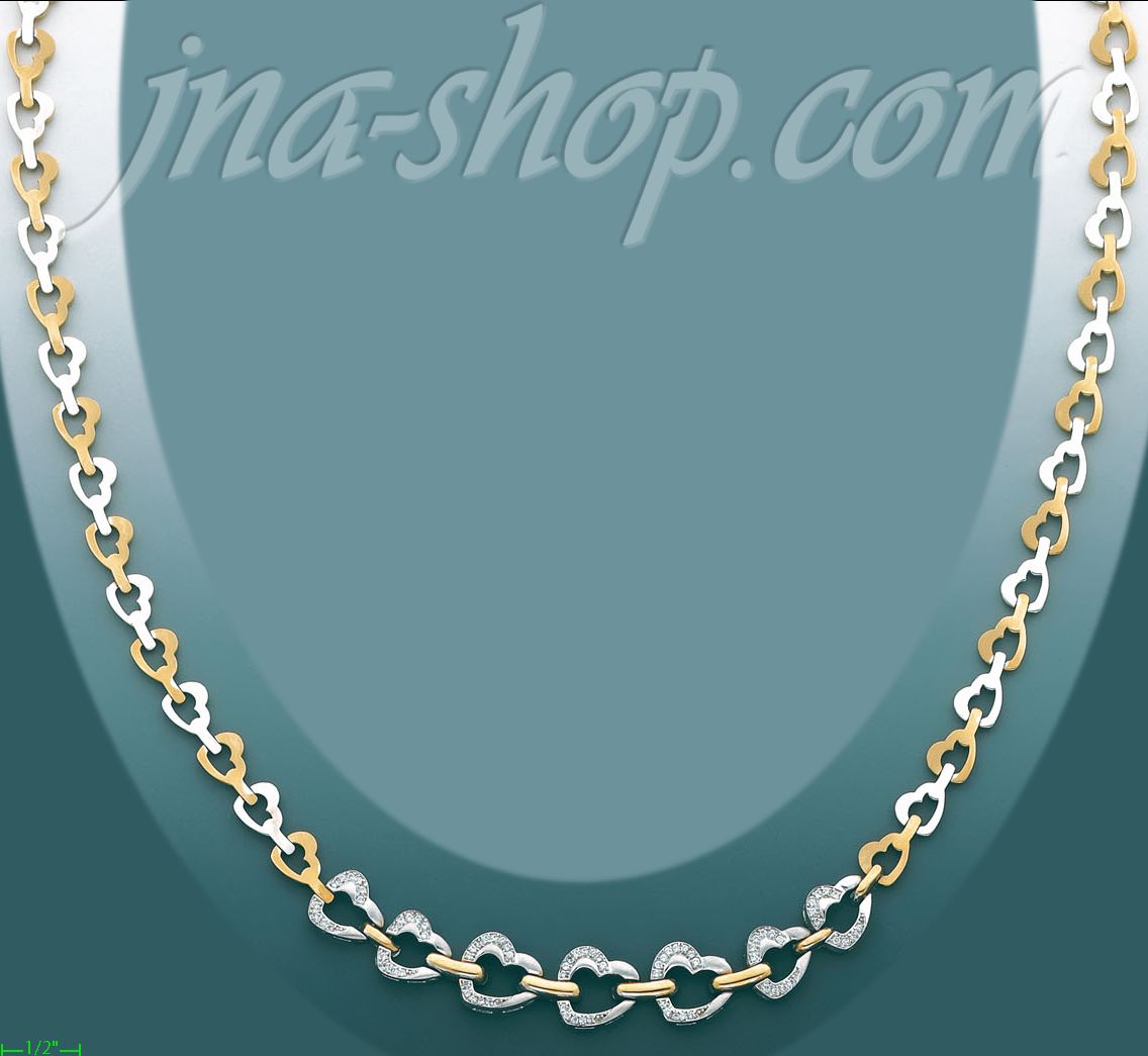 14K Gold Fancy CZ Half Sets Necklace 18" - Click Image to Close