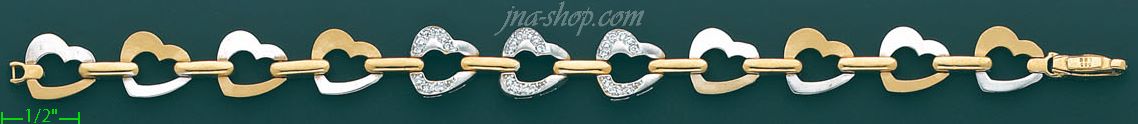 14K Gold Fancy CZ Half Sets Bracelet 7.5" - Click Image to Close