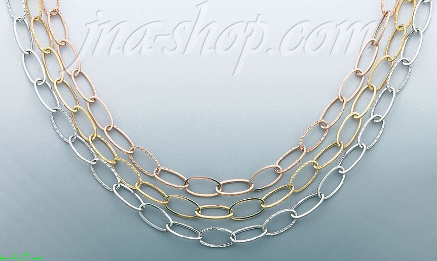 14K Gold Fancy Light Hollow Necklace 17" - Click Image to Close