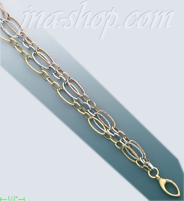 14K Gold Fancy Light Hollow Bracelet 7.5" - Click Image to Close