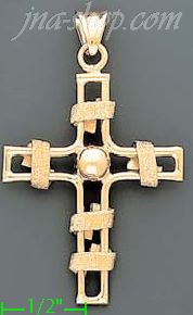 14K Gold Italian Fancy Cross Charm Pendant - Click Image to Close