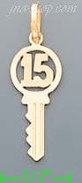 14K Gold 15 Años Key Italian Charm Pendant - Click Image to Close
