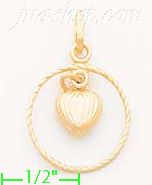 14K Gold Heart in Circle Italian Charm Pendant - Click Image to Close
