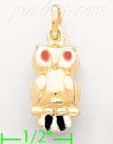 14K Gold Eared Owl on Branch Enamel Charm Pendant - Click Image to Close
