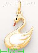 14K Gold Swan Enamel Charm Pendant - Click Image to Close
