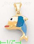 14K Gold Dolphin Enamel Charm Pendant - Click Image to Close