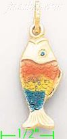 14K Gold Multi-color Fish Enamel Charm Pendant - Click Image to Close