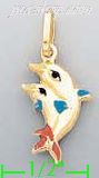 14K Gold Jumping Dolphins Enamel Charm Pendant - Click Image to Close