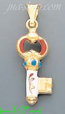 14K Gold Key Enamel Charm Pendant - Click Image to Close