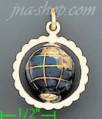 14K Gold 3D Spinning World Globe Enamel Charm Pendant - Click Image to Close