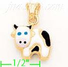 14K Gold Cow Enamel Charm Pendant - Click Image to Close