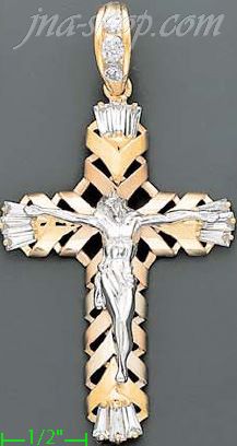 14K Gold Crucifix CZ Cross Charm Pendant - Click Image to Close