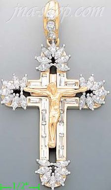 14K Gold Crucifix CZ Cross Charm Pendant - Click Image to Close