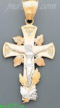 14K Gold Crucifix CZ Cross Charm Pendant - Click Image to Close