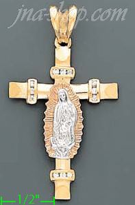 14K Gold Virgin of Guadalupe Crucifix CZ Cross Charm Pendant - Click Image to Close