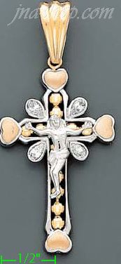 14K Gold Crucifix CZ Cross Charm Pendant - Click Image to Close