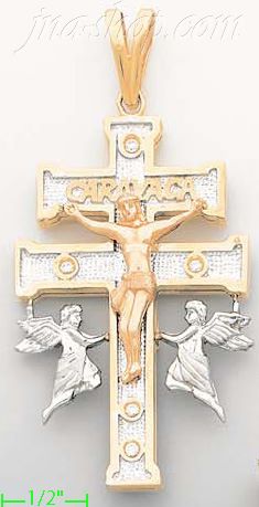 14K Gold Crucifix Caravaca CZ Cross Charm Pendant - Click Image to Close