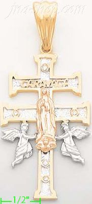14K Gold Crucifix Caravaca CZ Cross Charm Pendant - Click Image to Close