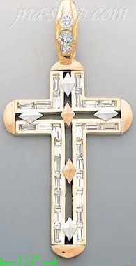 14K Gold CZ Cross Charm Pendant - Click Image to Close