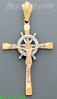 14K Gold CZ Cross Charm Pendant - Click Image to Close